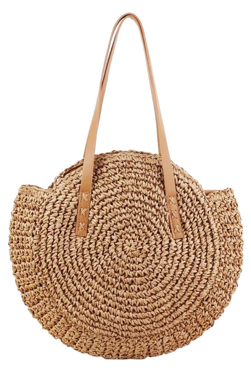 Boho Evil Eye Rattan Wicker Round Beach Tote Bag