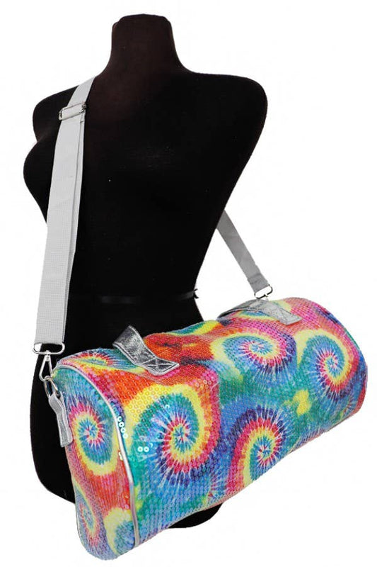 Full Sequin Tie Dye Spiral Travel Duffel Bag