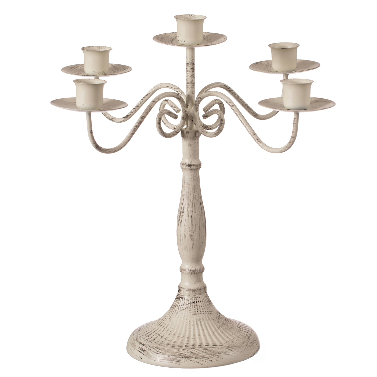 Antique Distressed Metal Candelabra and Candlestick