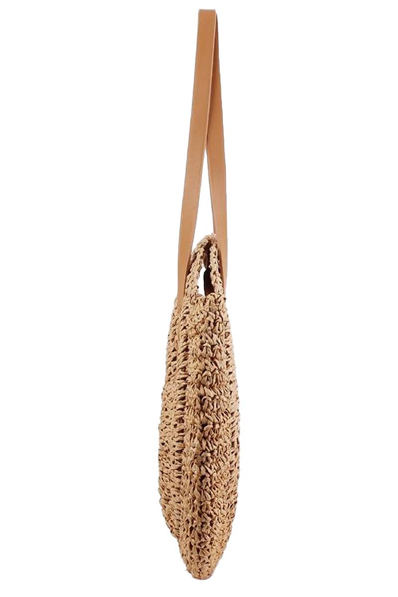 Boho Evil Eye Rattan Wicker Round Beach Tote Bag