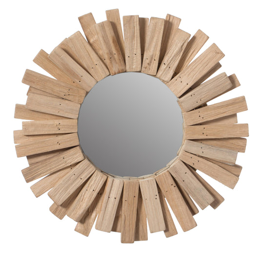 Hanging Sunburst Round Natural Wood Wall Mirror