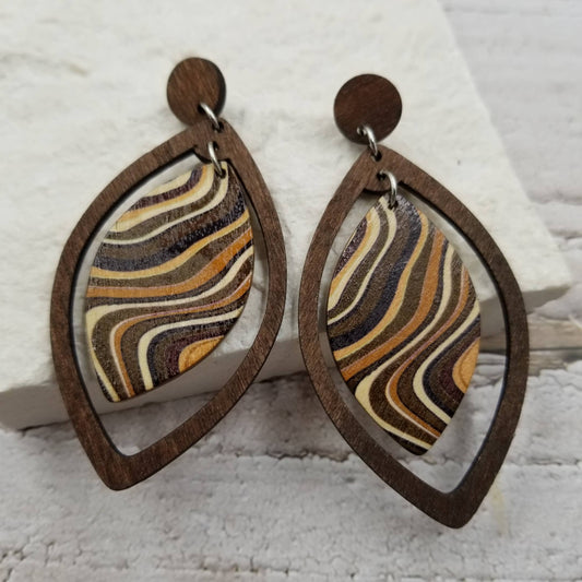 Vintage Geometric Pattern Wood Earrings